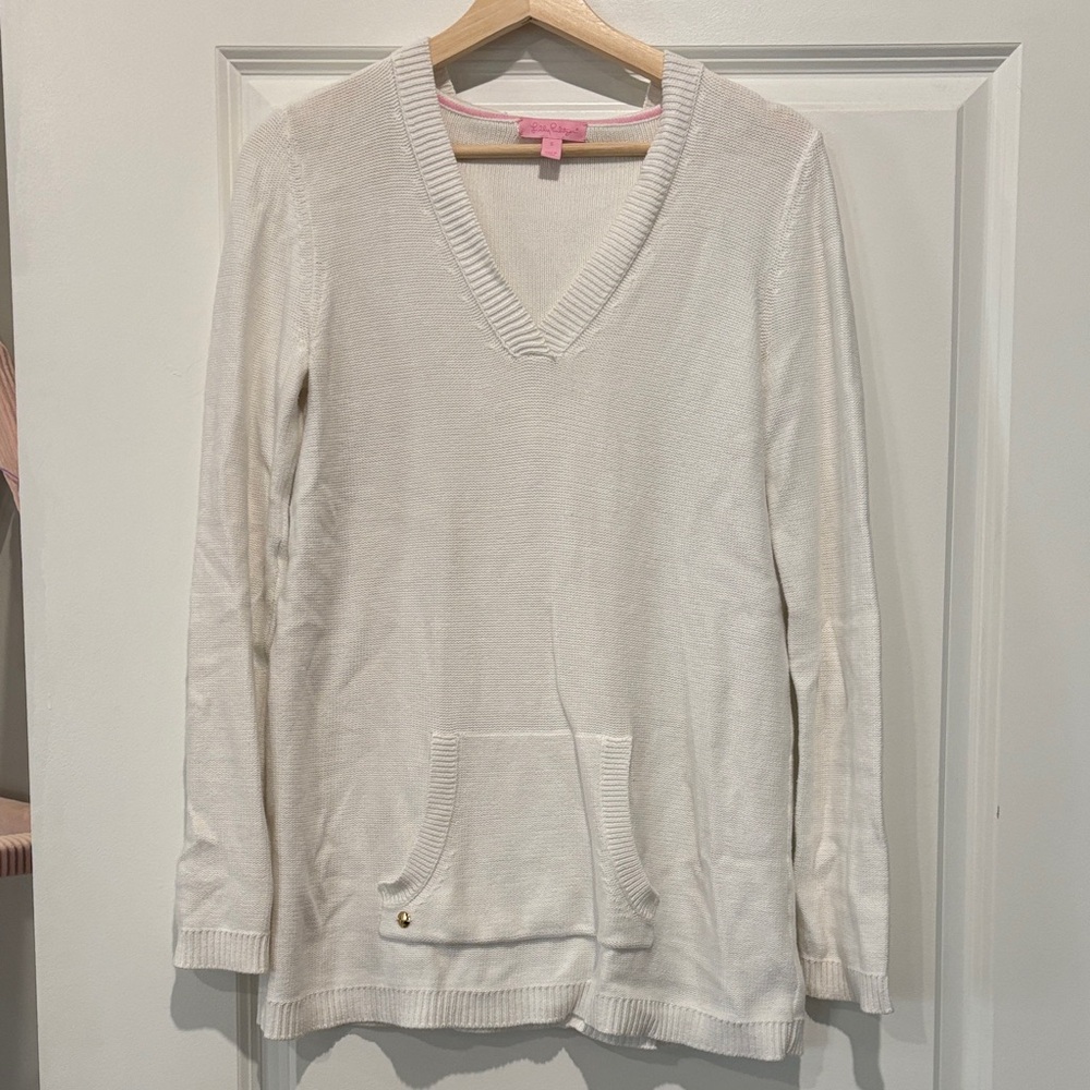 Lily Pulitzer 100% Cotton White Long Sleeve Hooded Sweater Style 76085 size S
